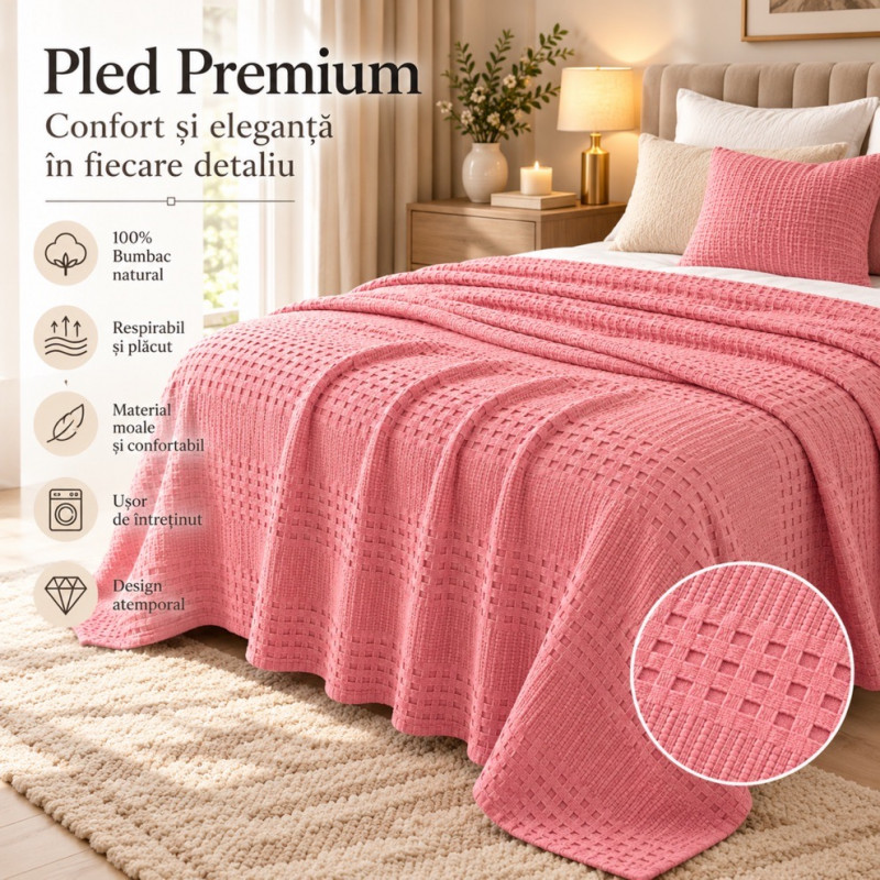 Pled Waffles 100%bumbac (Roz) –