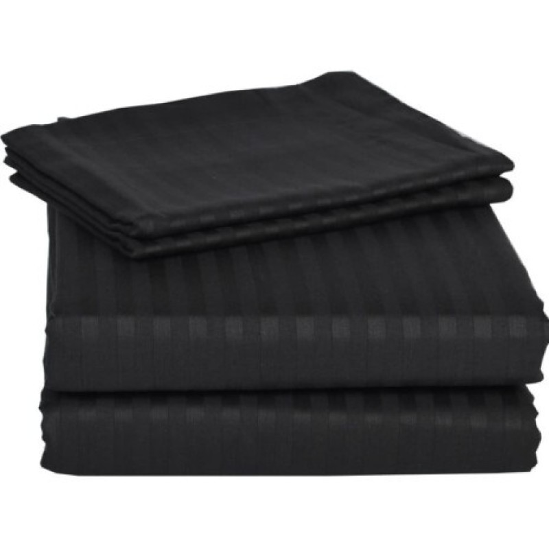 Cearceaf de pat cu elastic Damasc Bumbac 100% dunga 1 cm- negru
