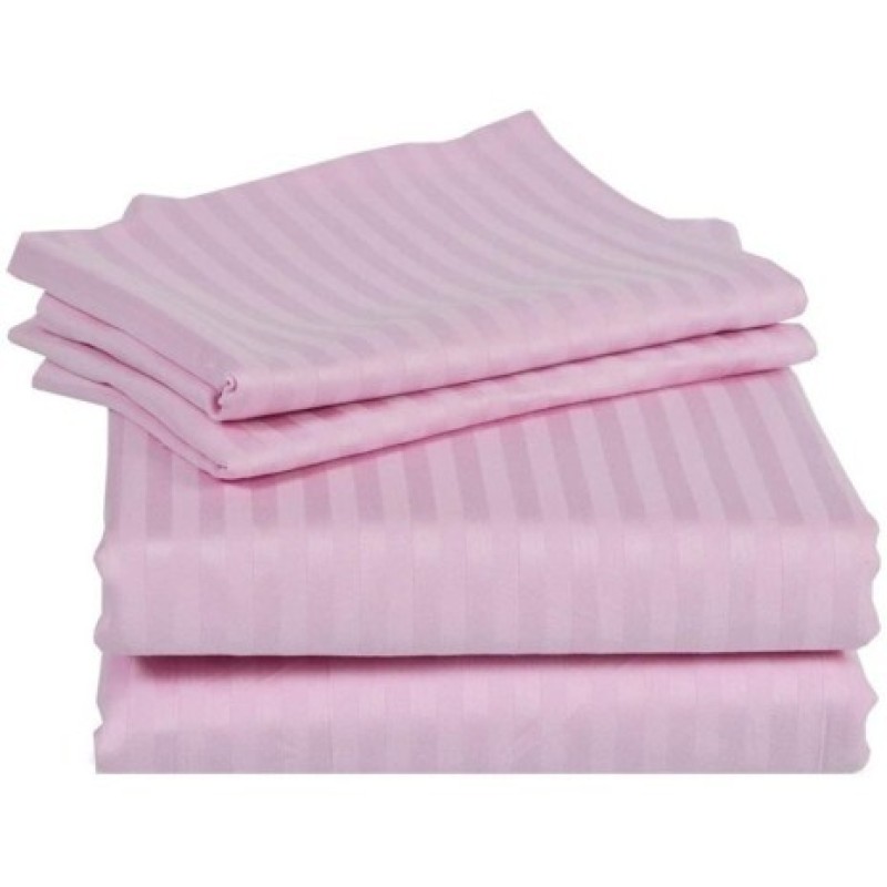 Cearceaf de pat cu elastic Damasc Bumbac 100% dunga 1 cm- roz