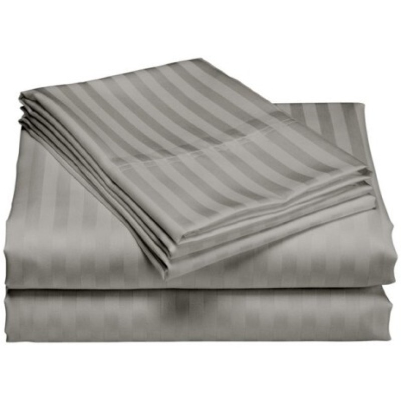 Cearceaf de pat cu elastic Damasc Bumbac 100% dunga 1 cm- gri antracit