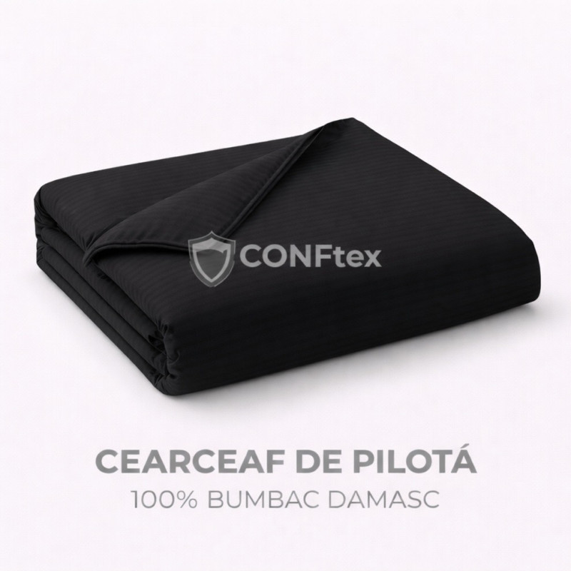 Imagine produs Cearceaf de Pilotă Damasc 100% Bumbac Negru –