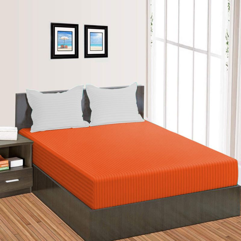 Cearceaf de pat cu elastic Damasc Policoton dunga 1 cm- portocaliu