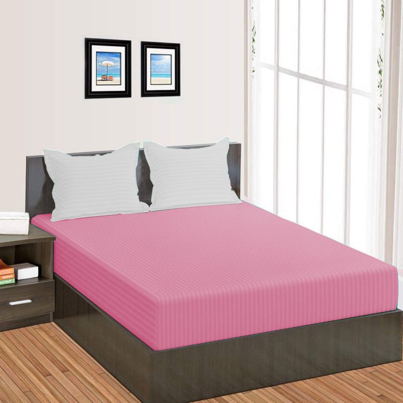 Cearceaf de pat cu elastic Damasc Policoton dunga 1 cm- roz