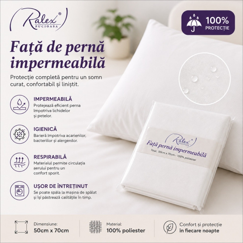 Imagine produs Protecție Pernă Impermeabilă AquaStop 50 x 70 –
