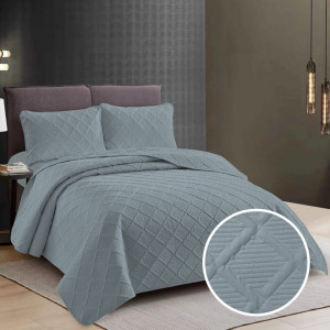 CUVERTURĂ PAT UNI + 2 FEȚE DE PERNĂ – GRI