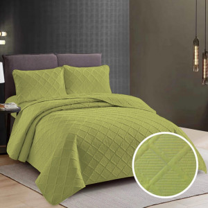 CUVERTURĂ PAT UNI + 2 FEȚE DE PERNĂ – VERDE DESCHIS