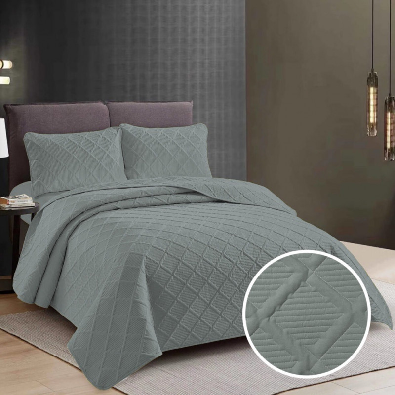 Imagine produs Cuvertură pat uni o persoană + o față pernă warm grey –