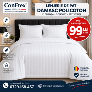 Lenjerie de Pat Damasc Policoton Alb –Promo