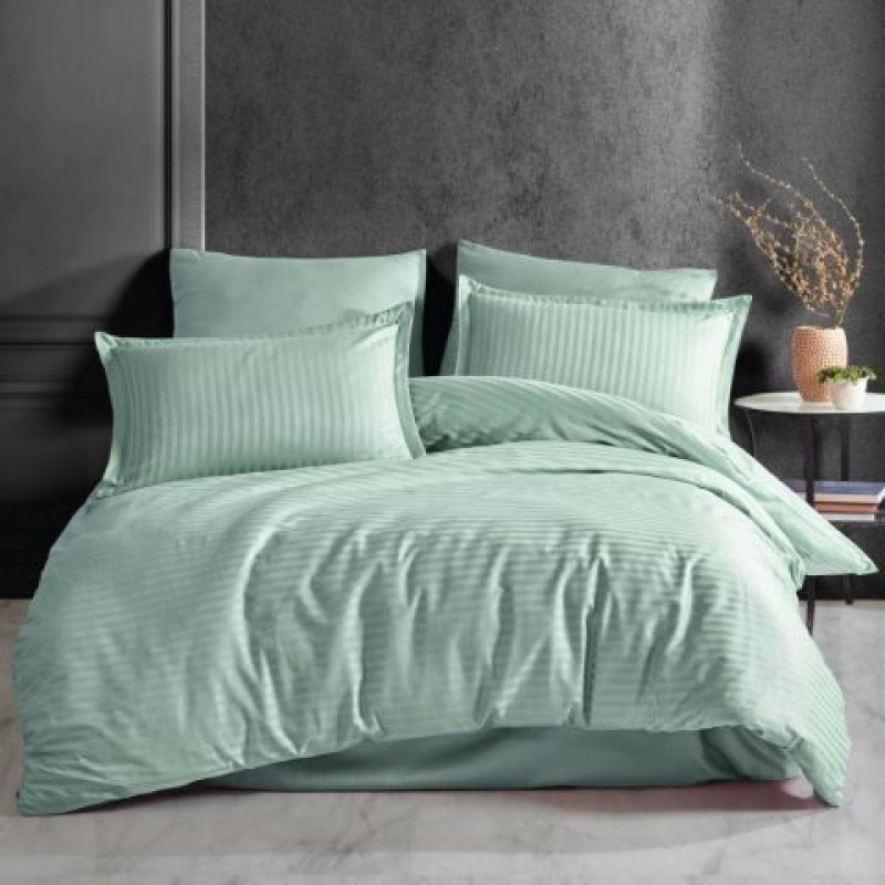 LENJERIE DE PAT BUMBAC 100 % CU HUSA PENTRU SALTEA DE 140X200, 160 X 200 SAU 180 X 200 -VERDE MINT