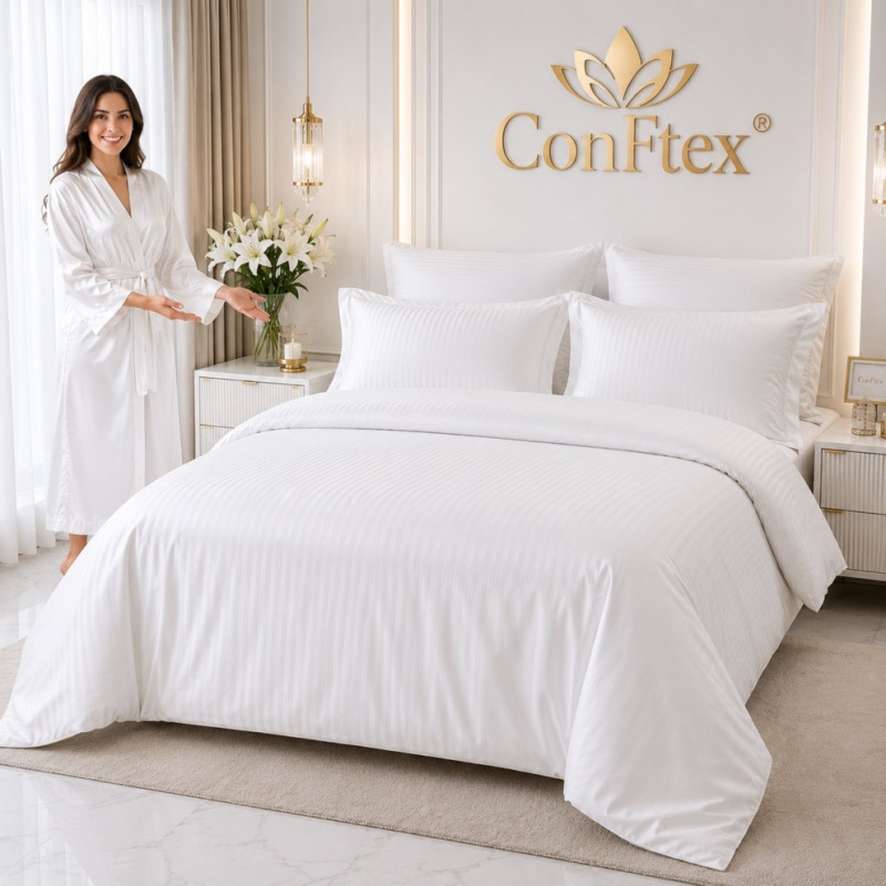 Lenjerie de Pat Damasc Hotelier 100% Bumbac pentru O Persoană – Alb – RALEX PUCIOASA