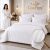 Lenjerie de Pat Damasc Hotelier 100% Bumbac pentru 2 Persoane – Alb dunga 3cm – RALEX PUCIOASA
