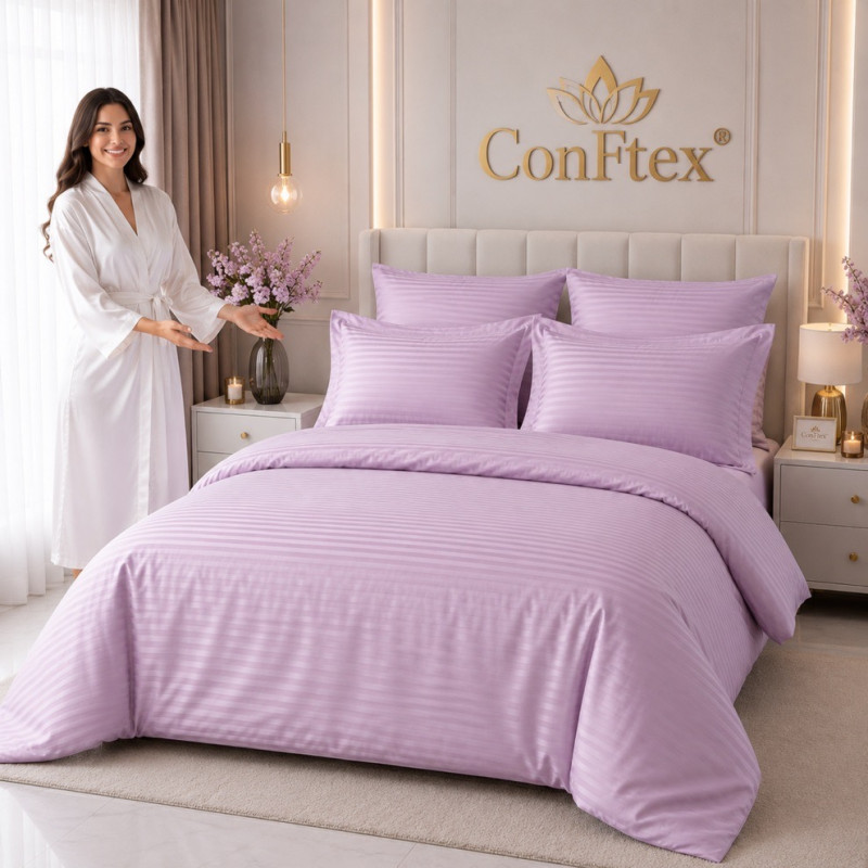 Lenjerie de Pat Damasc Hotelier 100% Bumbac pentru 2 Persoane – Lila – RALEX PUCIOASA