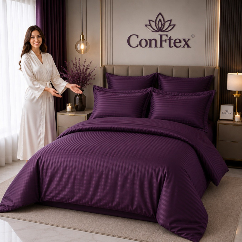 Lenjerie de Pat Damasc Hotelier 100% Bumbac pentru 2 Persoane – Mov – RALEX PUCIOASA