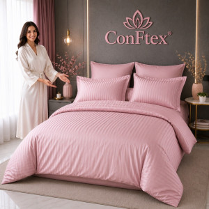 Lenjerie de Pat Damasc 100% Bumbac cu Husă Elastică pentru Saltea – Pink