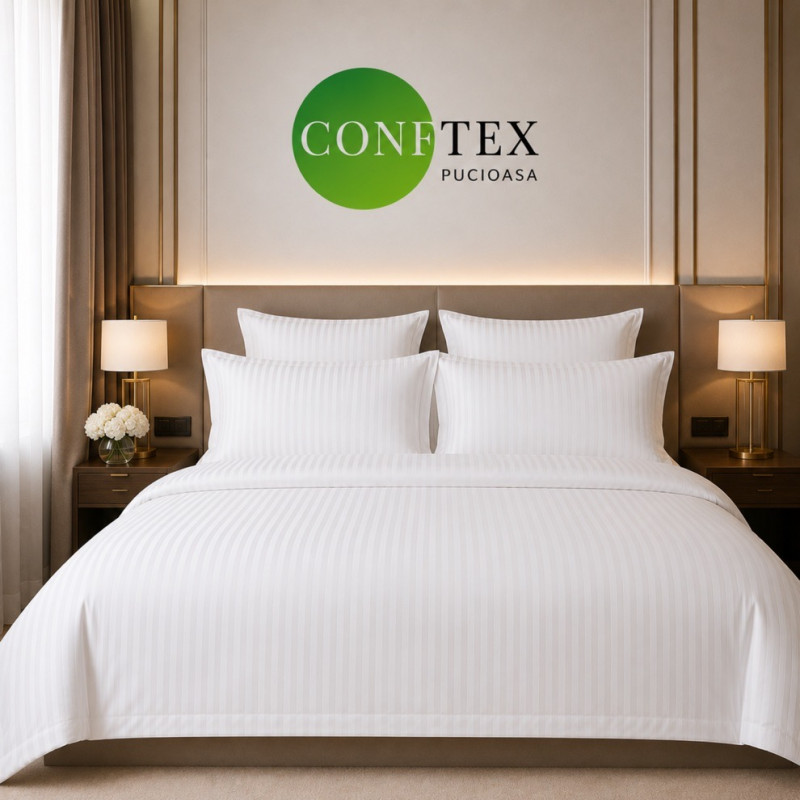 Lenjerie de Pat Damasc Hotelier 100% Bumbac pentru 2 Persoane – Alb – CONFTEX PUCIOASA