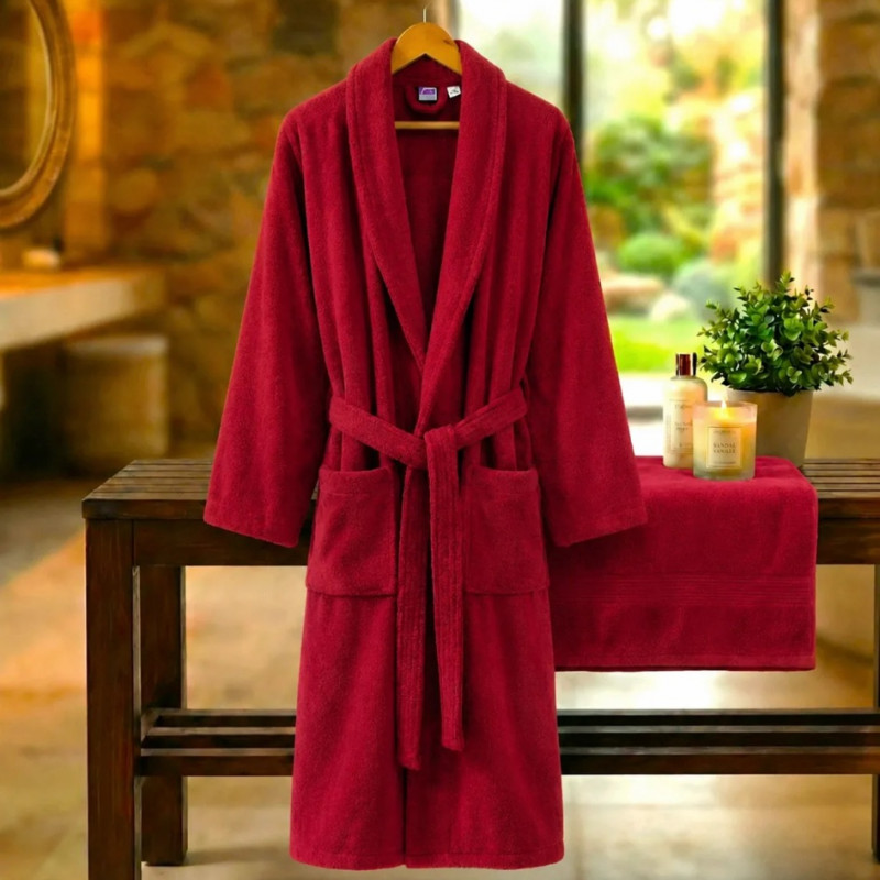 HALAT DE BAIE VELUR 100% BUMBAC (Red New) – RALEX PUCIOASA