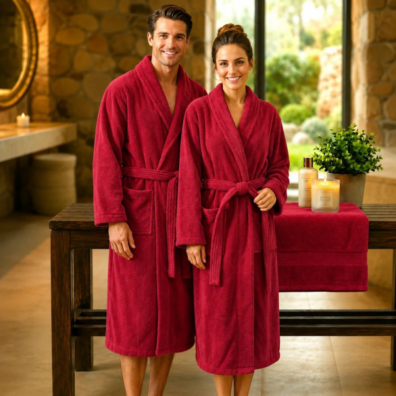 HALAT DE BAIE VELUR 100% BUMBAC (Red New) – RALEX PUCIOASA