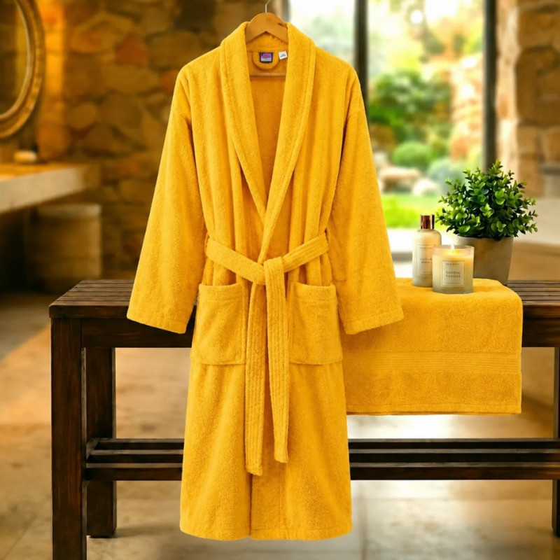 HALAT DE BAIE VELUR 100% BUMBAC (Yellow Int) – RALEX PUCIOASA