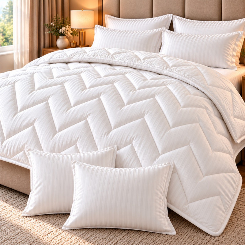 Set Premium Pilotă Lână Damasc 4,5 kg + 2 Perne lână  50×70 cm –