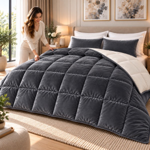 Pilotă Cocolino Matlasată Reversibilă – Extra Călduroasă – Charcoal Plush