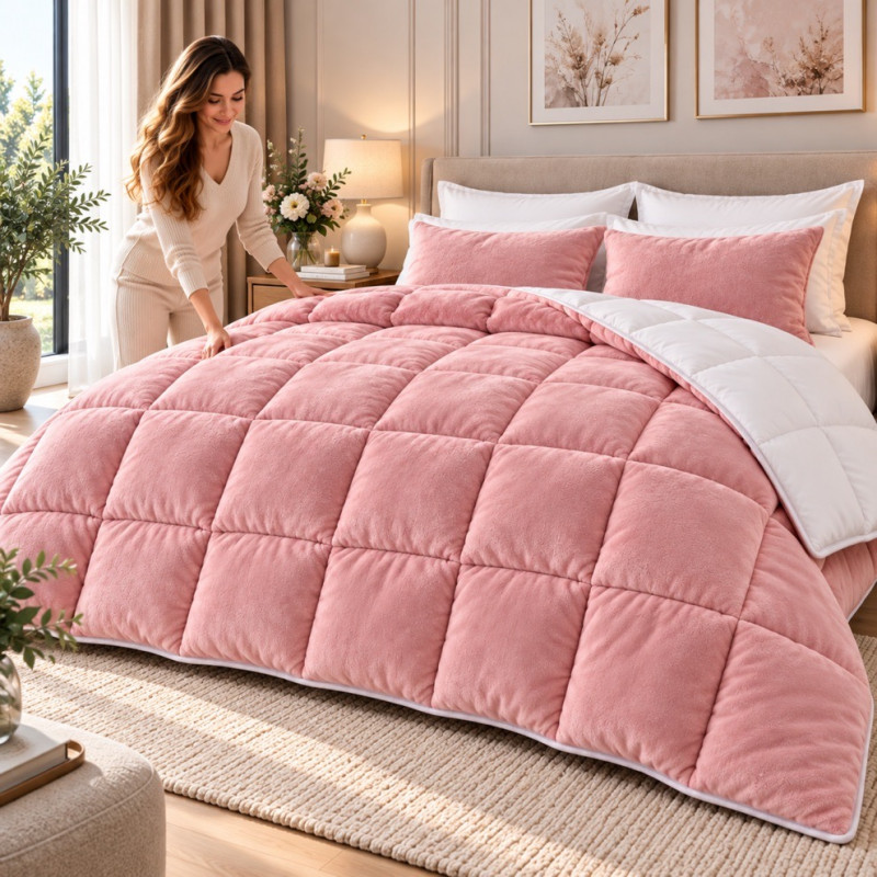 Pilotă Cocolino Matlasată Reversibilă – Extra Călduroasă – Blush Pink –