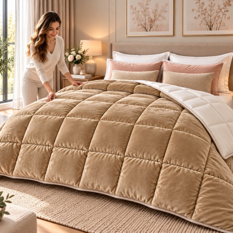 Pilotă Cocolino Matlasată Reversibilă – Extra Călduroasă – Brown Plush –