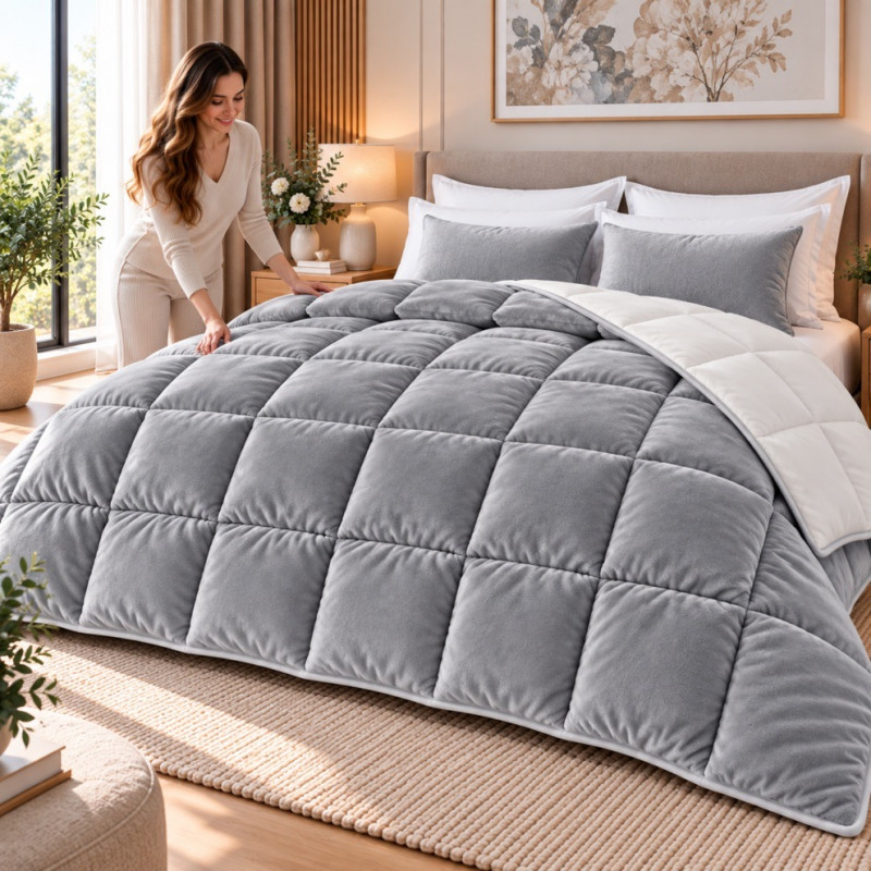 Pilotă Cocolino Matlasată Reversibilă – Extra Călduroasă – Grey Plush –
