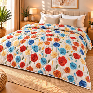 Pilotă Matlasată din Finet Gros 200x220 cm –Floral - Umplutură Microgel și Fibră Siliconica