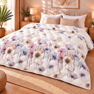 Pilotă Matlasată din Finet Gros 200x220 cm –Floral Elegance- Umplutură Microgel și Fibră Siliconica