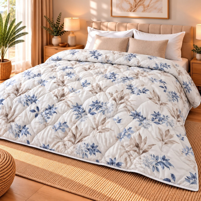 Pilotă Matlasată din Finet Gros 200x220 cm –Floral Glam- Umplutură Microgel și Fibră Siliconica –