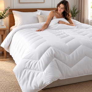 Pilota Pucioasa matlasata ranforce 100% bumbac, umplutura silicon antialergic iarna 140 x 210 cm, alba