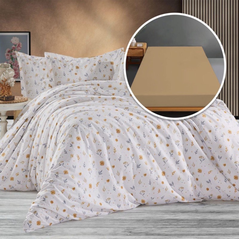 Imagine produs Lenjerie de pat Ranforce, 100% bumbac, cu husă universală pentru saltea de 140cm x 200cm / 160cm x 200cm-AMBER –