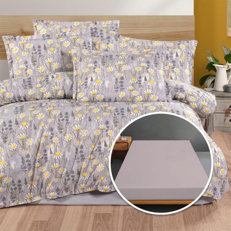 Imagine produs Lenjerie de pat Ranforce, 100% bumbac, cu husă universală pentru saltea de 140cm x 200cm / 160cm x 200cm-ALYYSA –