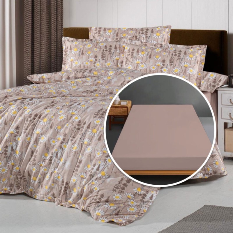 Imagine produs Lenjerie de pat Ranforce, 100% bumbac, cu husă universală pentru saltea de 140cm x 200cm / 160cm x 200cm-BONNIE –