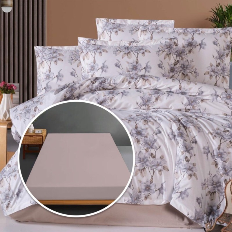 Imagine produs Lenjerie de pat Ranforce, 100% bumbac, cu husă universală pentru saltea de 140cm x 200cm / 160cm x 200cm-ALMEIRA –