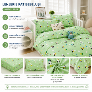 Lenjerie pătuț bebe 3 piese – bumbac 100% moale și delicat