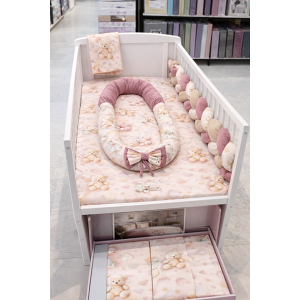 Lenjerie de pătuț pentru bebeluși cu apărători și baby nest – Colecție Premium