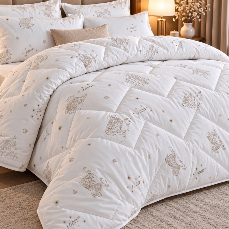 Pilotă Lână Naturală de Iarnă 350 g/m² – Imprimeu Oițe 140 x 210 cm – RALEX PUCIOASA
