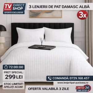 Pachet 3 Lenjerii Damasc Alb Premium-TV SHOP