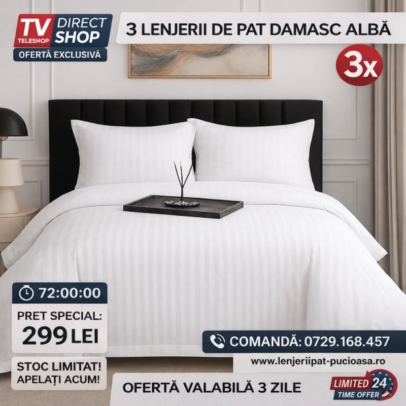 Imagine produs Pachet 3 Lenjerii Damasc Alb Premium –
