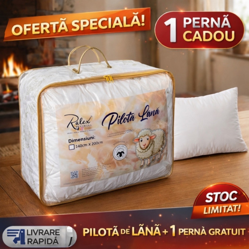 Imagine produs Pachet Promo Pilotă 140 x 200 cm din Lână + 1 Perna Cadou 50x70 cm – PUCIOASA