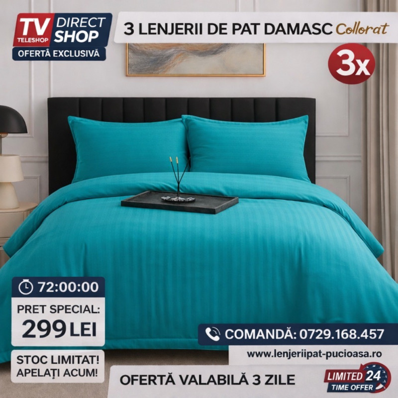 Imagine produs Pachet 3 Lenjerii de Pat Damasc Color-TV SHOP – CONFTEX PUCIOASA