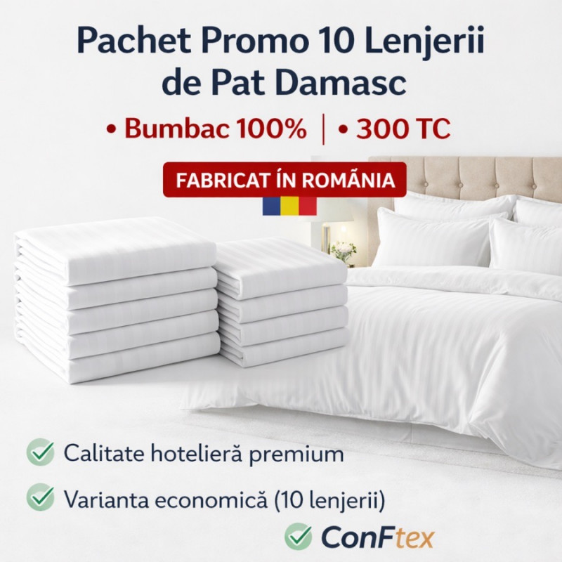 Imagine produs PACHET 10 LENJERII DE PAT DAMASC BUMBAC 100% KING SIZE – CONFTEX PUCIOASA