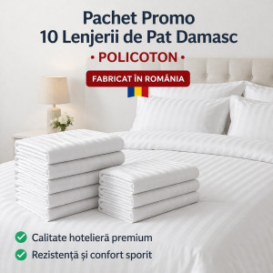 PACHET 10 LENJERII DE PAT DAMASC POLICOTON KING SIZE
