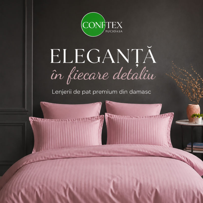 Lenjerie de Pat Damasc Hotelier 100% Bumbac pentru 2 Persoane – Pink – RALEX PUCIOASA