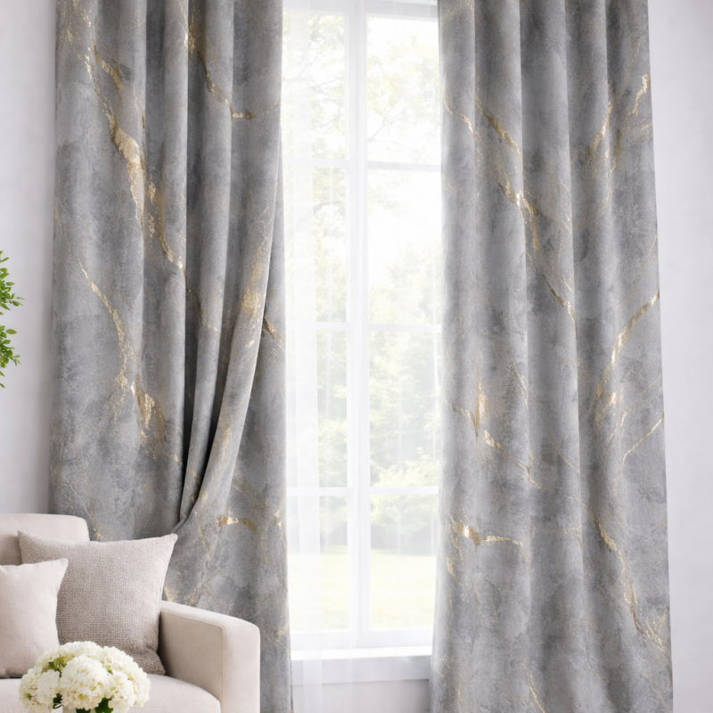 Imagine produs Draperie catifea gri cu insertii aurii 140 x 260 cm Velunia Home – CONFTEX PUCIOASA – CONFTEX PUCIOASA