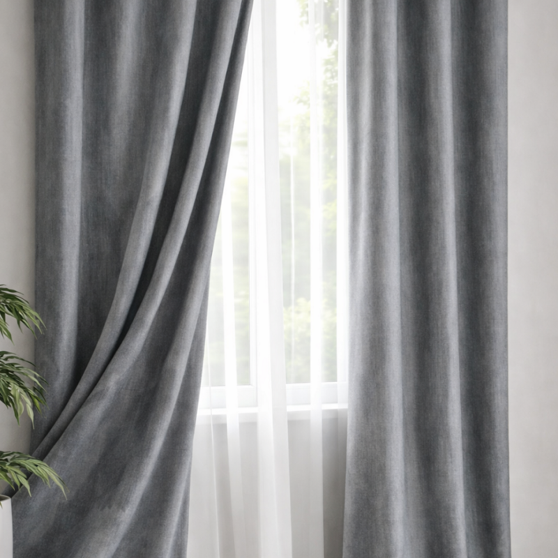 Imagine produs Draperie catifea gri antracit cu linii 140 x 260 cm Velunia Home – CONFTEX PUCIOASA –