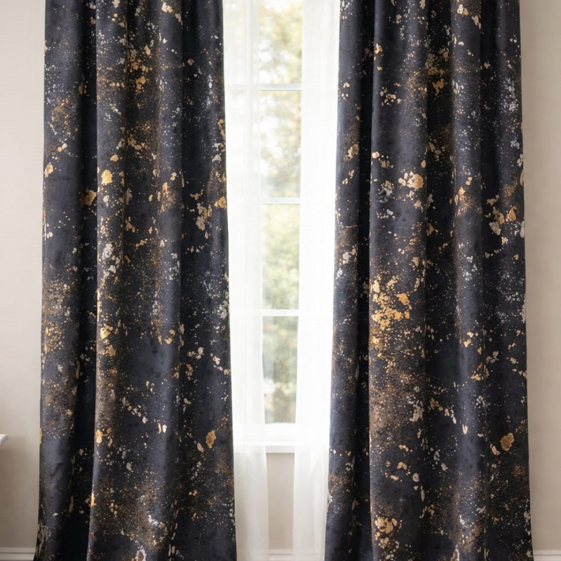 Imagine produs Draperie catifea neagra cu insertii aurii 140 x 260 cm Velunia Home – CONFTEX PUCIOASA –