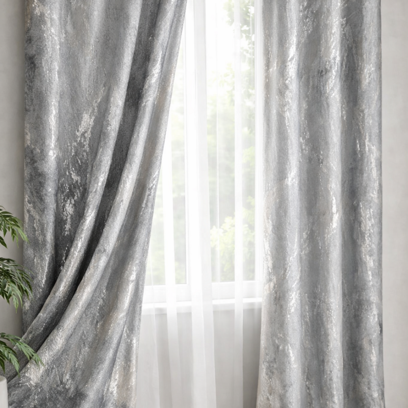 Imagine produs Draperie catifea gri cu insertii argintii  140 x 260 cm Velunia Home – CONFTEX PUCIOASA