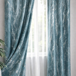 Draperie catifea turcoaz cu insertii argintii 140 x 260 cm Velunia Home – CONFTEX PUCIOASA